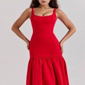 403. Bodycon Dress Square Neck Backless Ruffles Prom Party Maxi Dresses
